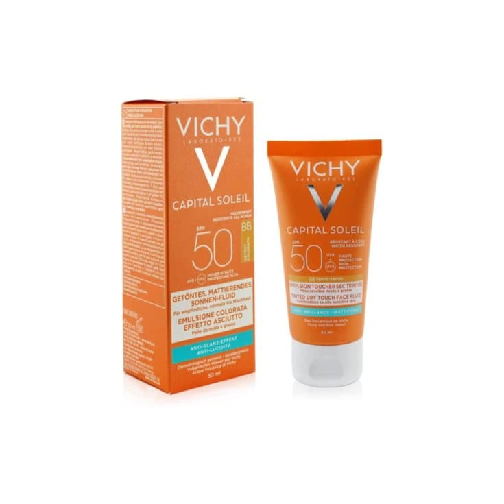 Vichy Ideal Soleil Dry Touch BB SPF50 – Emulsión BB solar con color, 50 ml