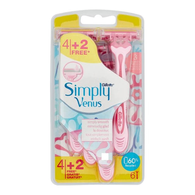 Gillette Venus Simply 3 Maquinillas desechables para mujer – 6 unidades (4+2)