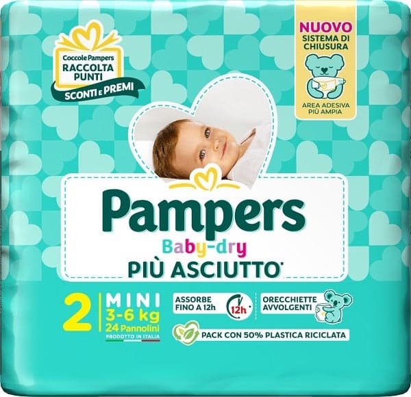 Pampers Baby-Dry Pañales Talla Mini, 24 unidades