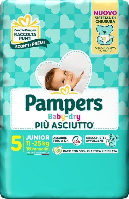 Pampers Baby-Dry Pañales Talla Junior, 16 unidades
