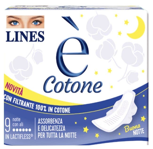 Lines è Cotone Notte – Compresas de noche – 9 unidades