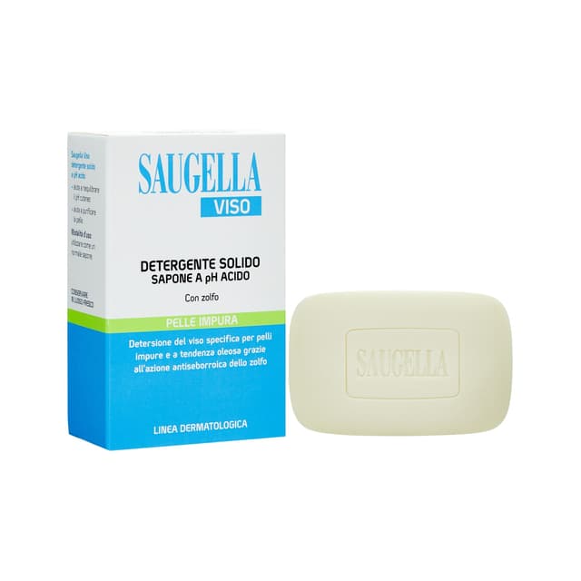 Saugella Jabón pH 4 Zolfo – Pastilla de jabón para piel grasa
