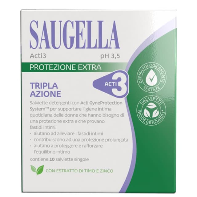 Saugella Acti3 Toallitas de Limpieza – 10 unidades