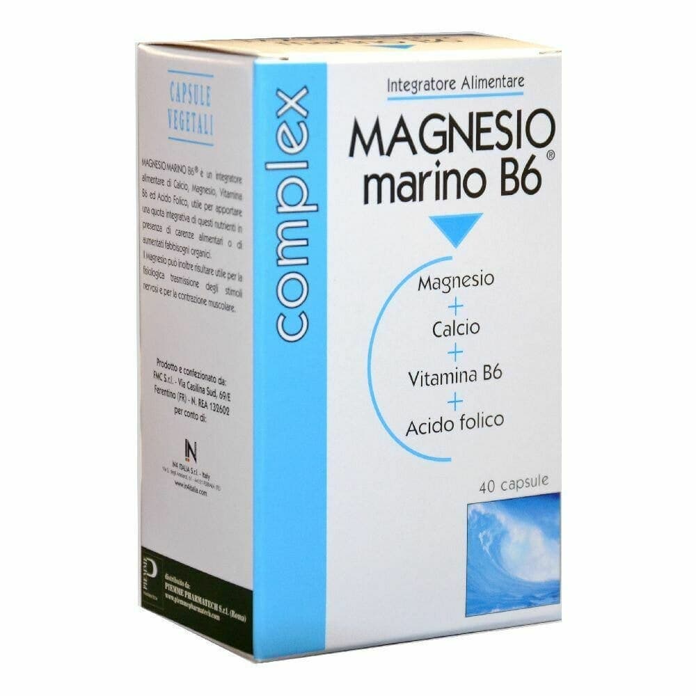 Magnesio + Calcio + Vitamina B6 – 40 cápsulas | Magnesio Marino B6