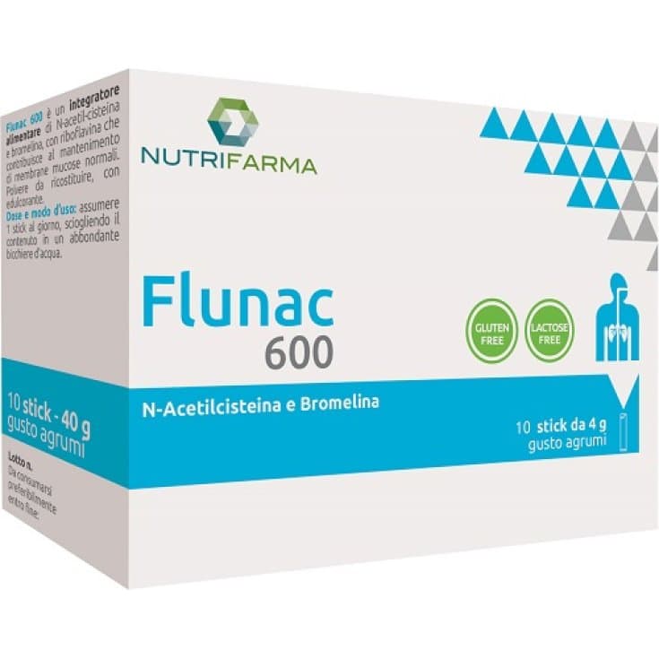 N-Acetilcisteína 600 mg + Bromelaína – 10 sticks | Flunac 600