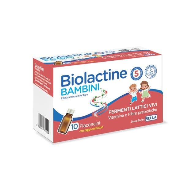 Biolactine Bambini – Probióticos con bacterias lácticas – 10 ampollas de 8 ml
