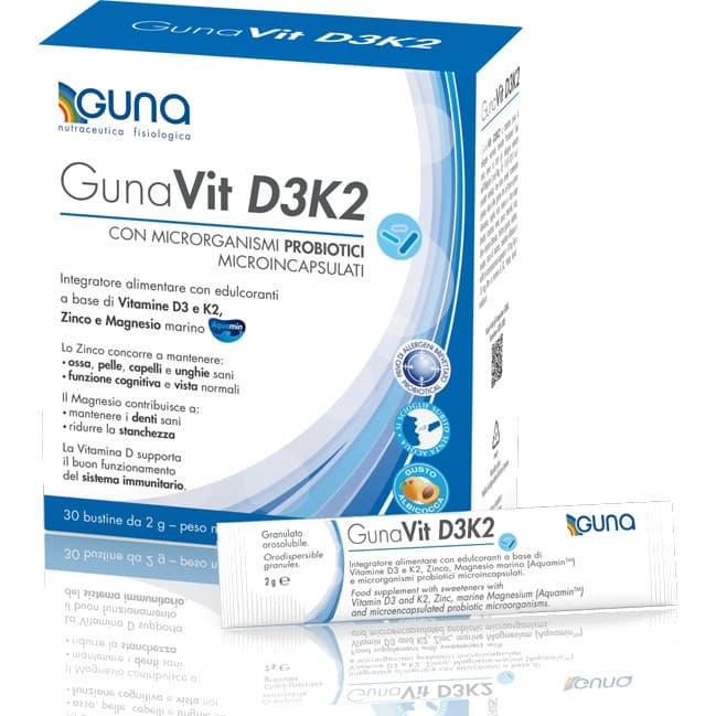 Gunavit D3K2 – Vitamina D3 + K2 con probióticos – 30 sobres de 2 g
