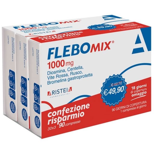 Diosmina 500 mg + Bromelina – 90 comprimidos | Flebomix 1000 mg Tri-Pack