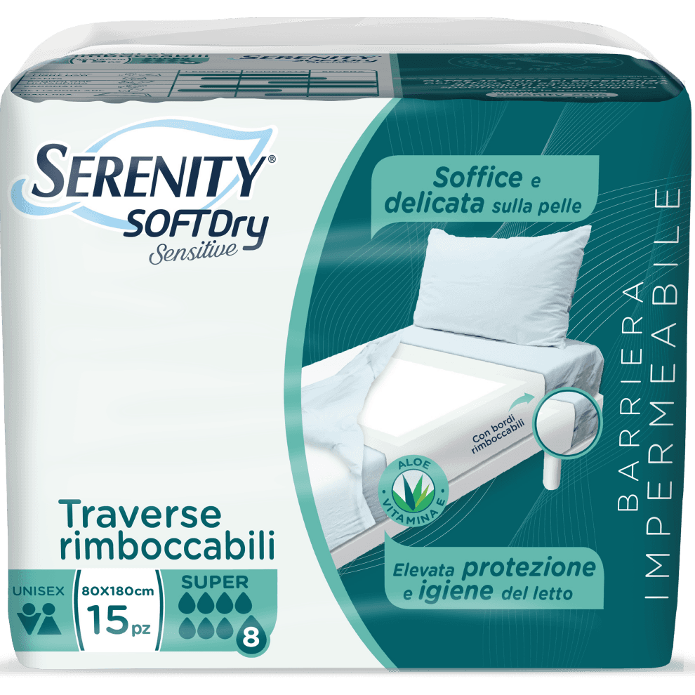 Serenity Protectores de Cama Soft Dry Sensitive – 80x180 cm, 15 unidades