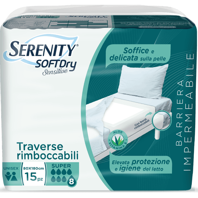 Serenity Protectores de Cama Soft Dry Sensitive – 80x180 cm, 15 unidades