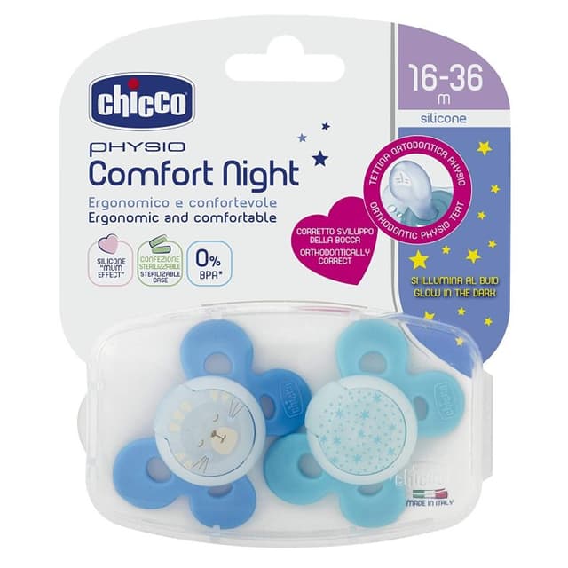 Chicco Succh Chupete Lumi Azul Silicona 12M+ – Pack de 2