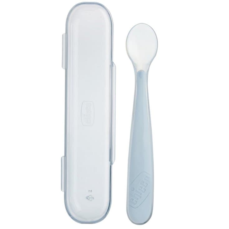 Chicco Cuchara de silicona gris con estuche – a partir de 6 meses