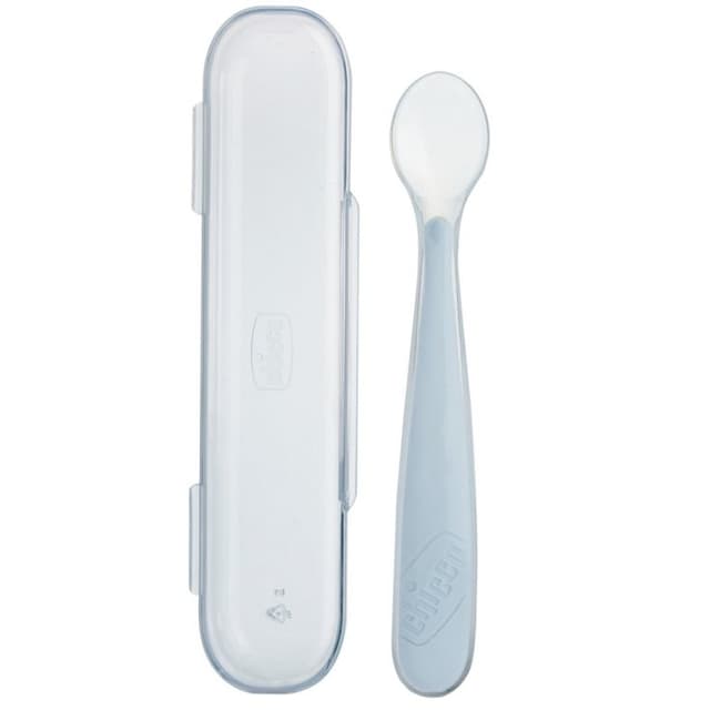 Chicco Cuchara de silicona gris con estuche – a partir de 6 meses