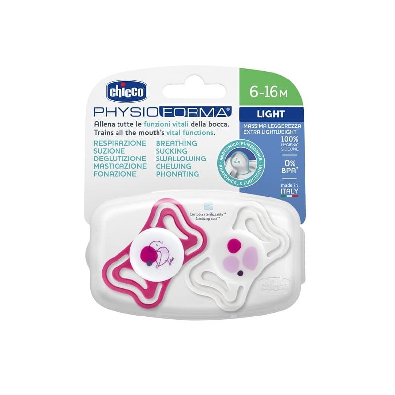 Chicco Succhietto Light Rojo – 6-16 meses, pack de 2 unidades