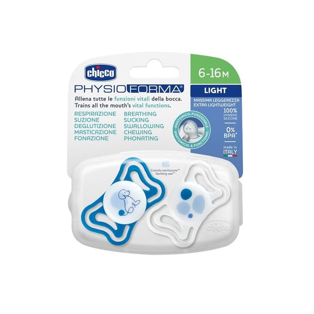 Chicco Chupete Light Azul Silicona 6-16M – 2 unidades