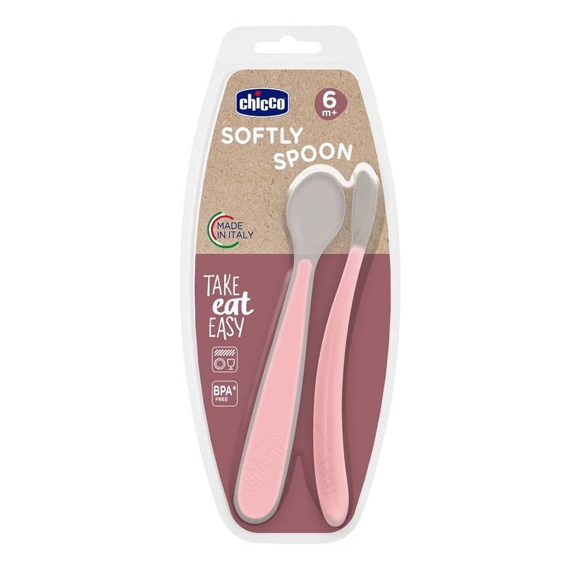 Chicco Cuchara Doble Rosa de Silicona – a partir de 6 meses