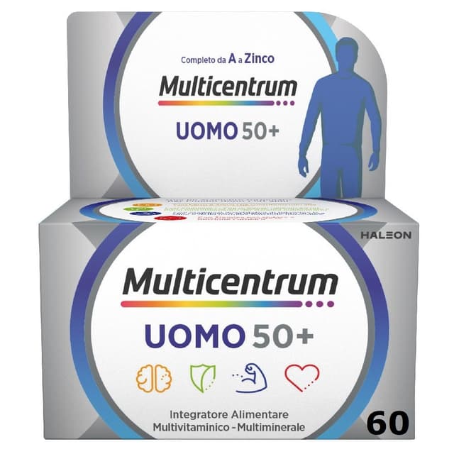 Multivitaminas + Calcio – 60 comprimidos para hombre | Multicentrum Uomo 50+