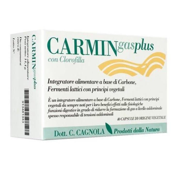 Carbón vegetal + bacterias lácticas – 40 cápsulas | CARMIN GAS PLUS