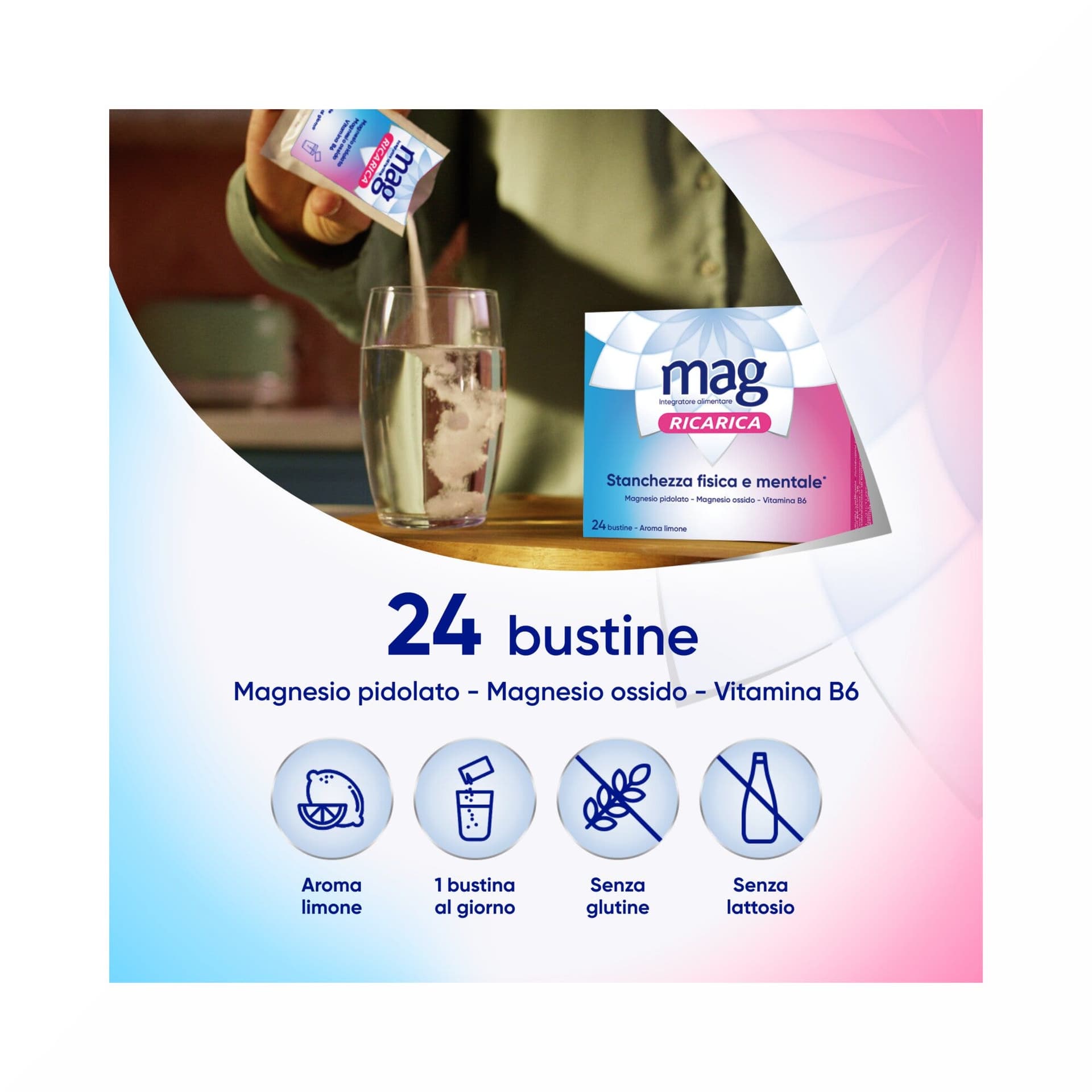 Mag Ricarica 24 Ore Magnesio 300 mg + Vitamina B6 – 24 sobres