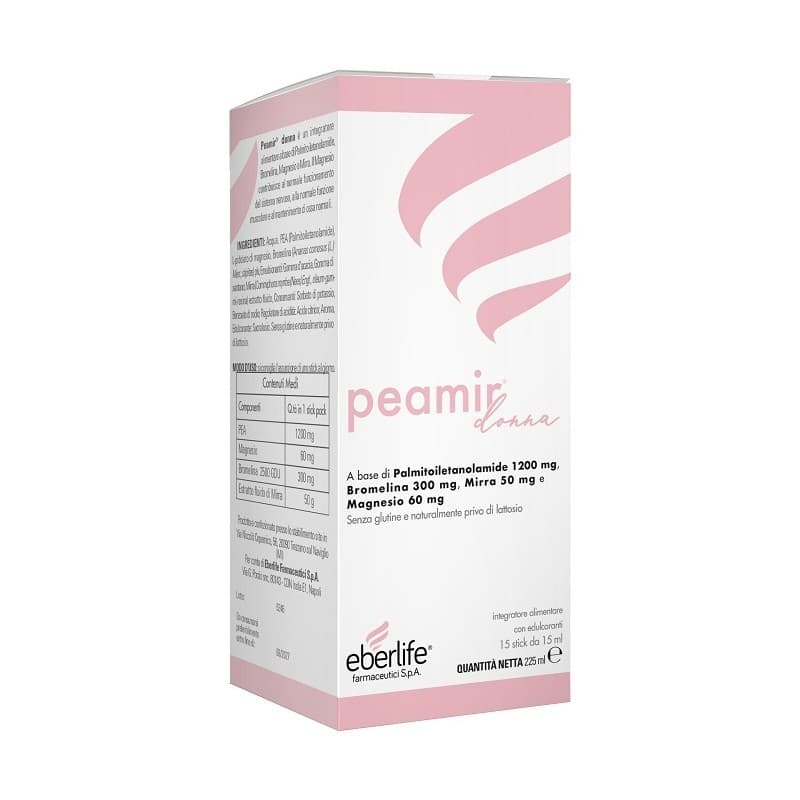 Palmitoiletanolamida (PEA) 1.200 mg + Magnesio – 15 sticks para mujer | Peamir Donna