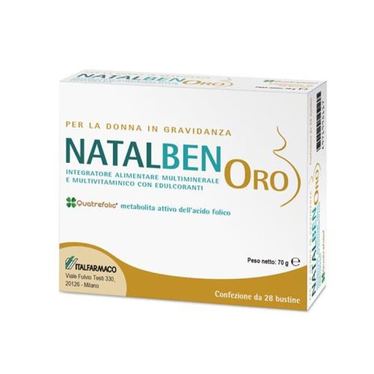 Ácido Fólico 400 µg + Omega-3 DHA – 28 sobres | Natalben Oro