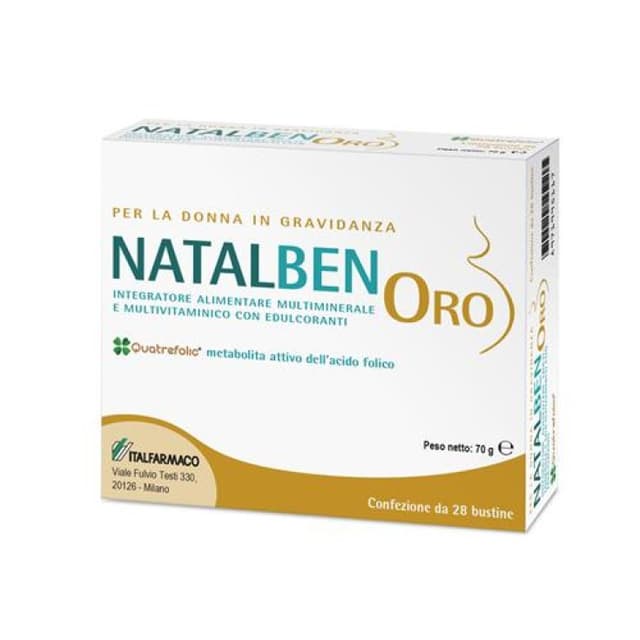 Ácido Fólico 400 µg + Omega-3 DHA – 28 sobres | Natalben Oro