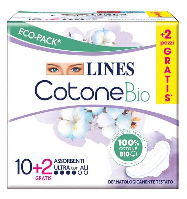 Lines Cotone Bio Ultra Compresas con alas – 12 unidades