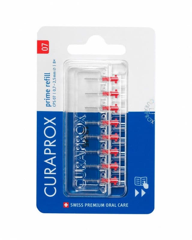Curaprox CPS 07 Prime Refill – 8 cepillos interdentales rojos, 0,7 mm