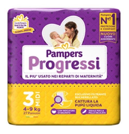 Pampers Progressi Midi Talla 3 – 27 Pañales (4–9 kg)