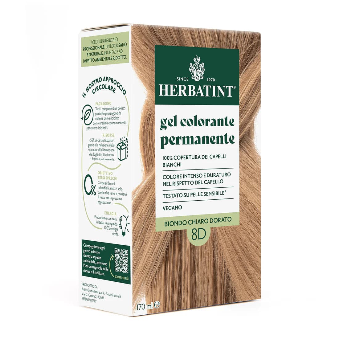 Herbatint 8D Rubio Claro Dorado – Tinte permanente en gel, 150 ml