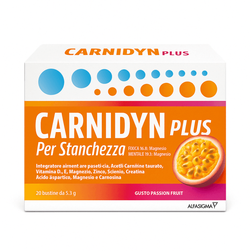 Carnidyn Plus Maracuyá – 20 sobres con carnitina y magnesio
