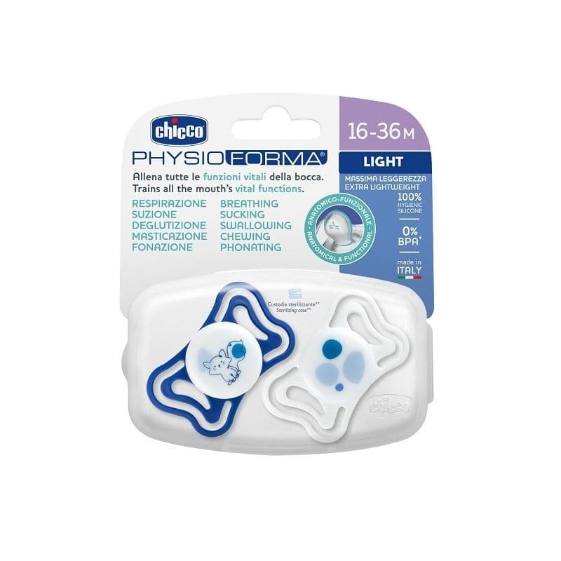 Chicco Physio Light Chupete Silicona 16–36 meses Azul – 2 unidades
