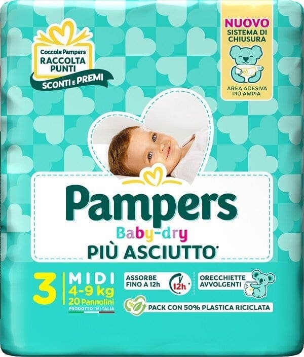 Pampers Baby-Dry Pañales Talla Midi, 20 unidades